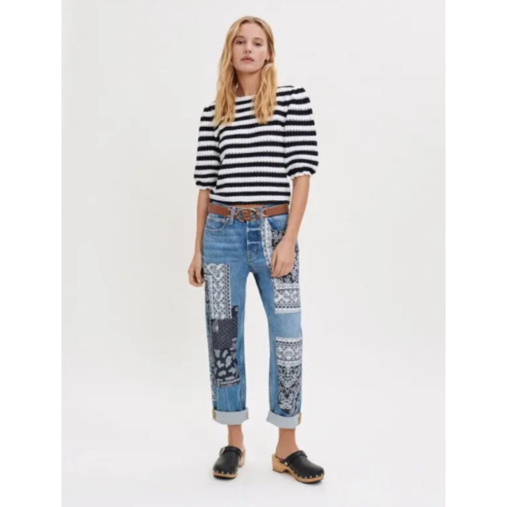 Maje Sweater Women 2 Marigna Crochet Effect Striped Jumper Knit Nautical Preppy - Picture 2 of 13